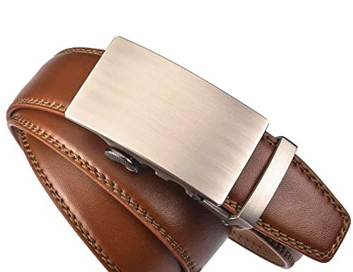Nelbons Men's Belt, Leather Ratchet Belt for Men with Slide Buckle,Trim to Fit width 3.5cm 1 3/8 inch (No:51, Up to 44" waist adjustable)