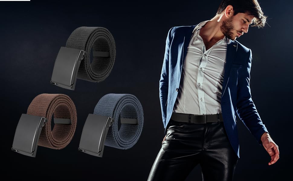 Firtink 3 pieces Belts Men, Adjustable Canvas Belts Fabric Belt Golf Belt Work Belts Black Mens Belt Belts for men