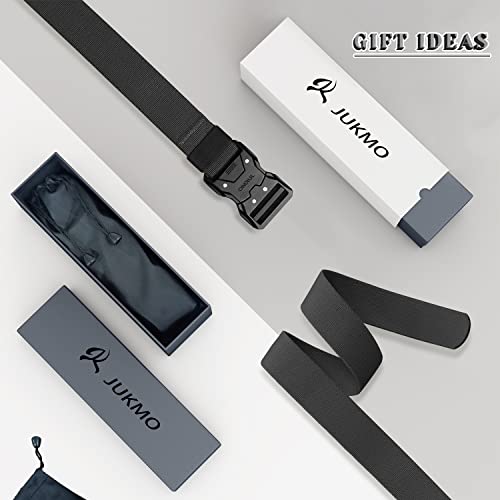 JUKMO Quick Release Tactical Belt, Military Work 1.5" Nylon Web Hiking Belt with Heavy Duty Seatbelt Buckle (Medium-for Waist 36"-42" (Length 49"), Black)