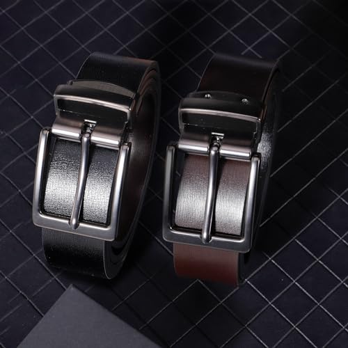 Zuimei Mens Reversible Leather Belt, Men's Belt with Rotated Buckle, Adjustable Trim to Fit, Great for Suits, Jeans, Casual & Business Work, Black & Coffee