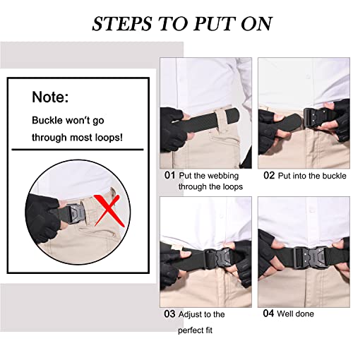 JUKMO Quick Release Tactical Belt, Military Work 1.5" Nylon Web Hiking Belt with Heavy Duty Seatbelt Buckle (Medium-for Waist 36"-42" (Length 49"), Black)