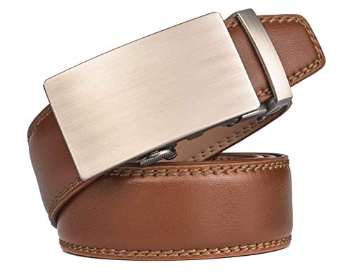 Nelbons Men's Belt, Leather Ratchet Belt for Men with Slide Buckle,Trim to Fit width 3.5cm 1 3/8 inch (No:51, Up to 44" waist adjustable)