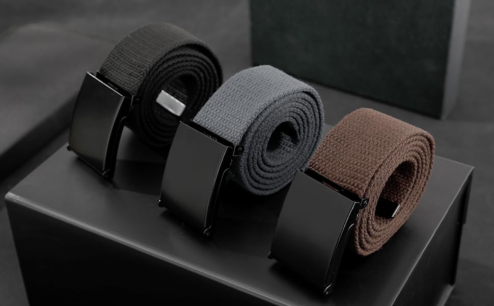 Firtink 3 pieces Belts Men, Adjustable Canvas Belts Fabric Belt Golf Belt Work Belts Black Mens Belt Belts for men