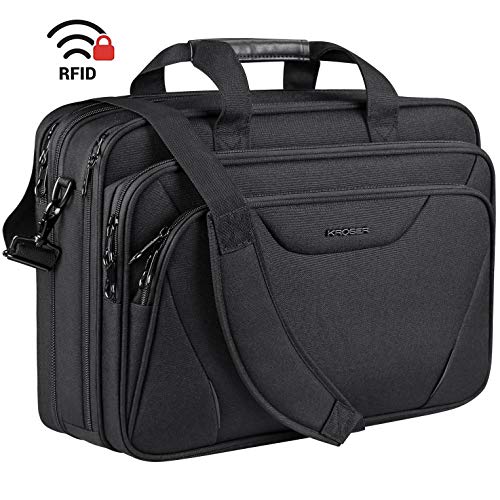 KROSER Laptop Bag Fits 17.3 Inch Laptop, Water Resistant Laptop Briefcase for Men Women Shoulder Bag Computer Bag with RFID Pockets Laptop Case for Work Travel Business School, Black