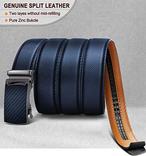 KEMISANT Belt Men, Leather Sliding Ratchet Belt For Mens Dress Pants Suit Oxfords,Size Adjustable,Purplish Blue 2564,30"-36" Waist Adjustable