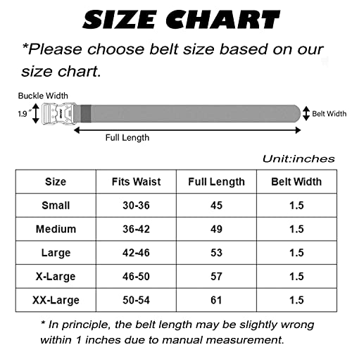 JUKMO Quick Release Tactical Belt, Military Work 1.5" Nylon Web Hiking Belt with Heavy Duty Seatbelt Buckle (Medium-for Waist 36"-42" (Length 49"), Black)