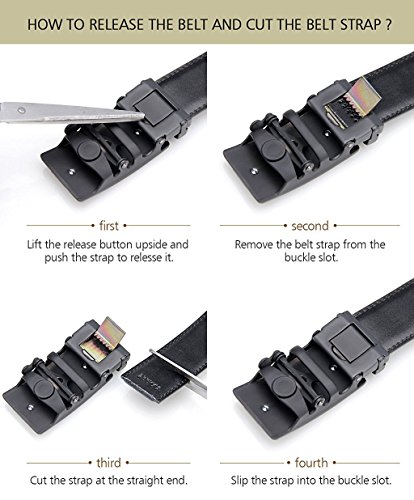 Nelbons Men's Belt, Leather Ratchet Belt for Men with Slide Buckle,Trim to Fit width 3.5cm 1 3/8 inch (No:51, Up to 44" waist adjustable)