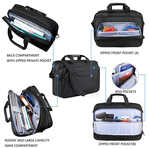 KROSER Laptop Bag Fits 17.3 Inch Laptop, Water Resistant Laptop Briefcase for Men Women Shoulder Bag Computer Bag with RFID Pockets Laptop Case for Work Travel Business School, Black