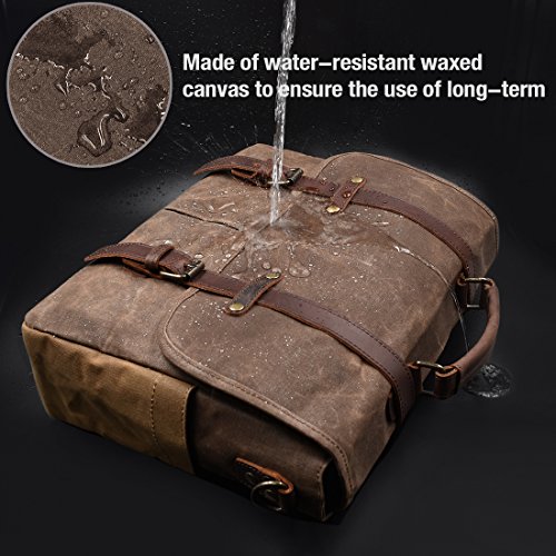 NEWHEY Mens Laptop Shoulder Canvas Messenger Bag Waterproof Computer Briefcase Notebook Vintage Satchel Designer School Work Bags Brown 15.6 Leather