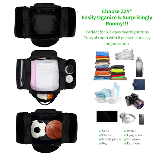 Sport Holdall Gym Duffle Bag with Shoulder Strap Overnight Weekender Bag for Men and Women (Black, 40L)