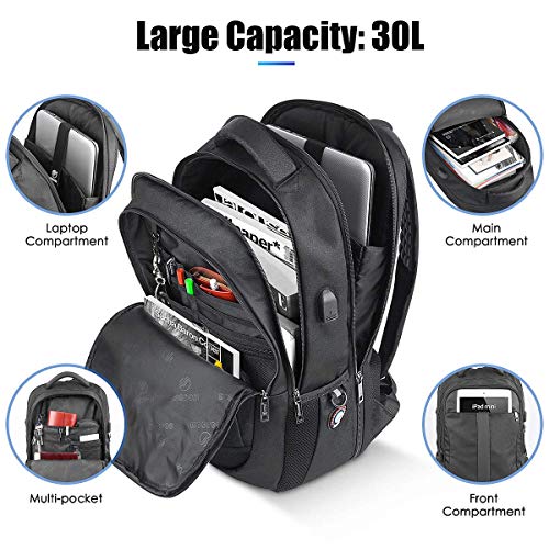 Laptop Backpack, Anti-Theft Business Travel Work Computer Rucksack with USB Charging Port, Large Lightweight College High School Bag for Boy Men Women (15.6inch)