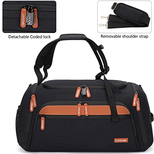 Gym Bag with Shoes Compartment and Wet Pocket; 42L Sport Travel Duffel Bag for Men and Women; Weekender Overnight Bag with Shoulder Strap for Travel, Gym, Yoga (Black)