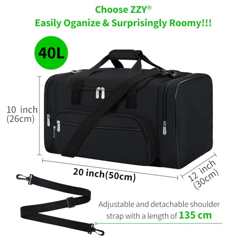 Sport Holdall Gym Duffle Bag with Shoulder Strap Overnight Weekender Bag for Men and Women (Black, 40L)