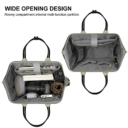 VSNOON Laptop Backpack for Women,15.6 Inch Stylish Rucksack Wide Open for College School with USB Charging Port, Water Resistant Travel Business Work Bag Computer Bookbag for Men, Black