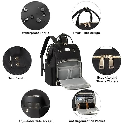 VSNOON Laptop Backpack for Women,15.6 Inch Stylish Rucksack Wide Open for College School with USB Charging Port, Water Resistant Travel Business Work Bag Computer Bookbag for Men, Black
