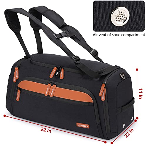 Gym Bag with Shoes Compartment and Wet Pocket; 42L Sport Travel Duffel Bag for Men and Women; Weekender Overnight Bag with Shoulder Strap for Travel, Gym, Yoga (Black)