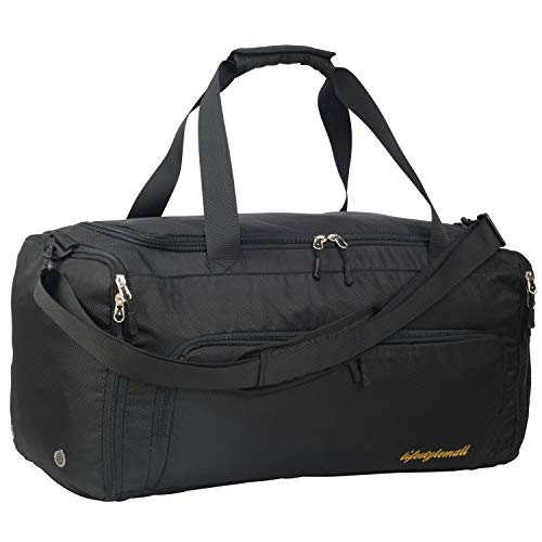 Gym Bag - 40L - Foldable - Gym Bag Mens - Gym Bag Womens - Sports Bag - Gym Bag with Shoe Compartment - Wet Pocket – Waterproof - Duffle Bag – Travel Bag - Airport (Black Foldable)