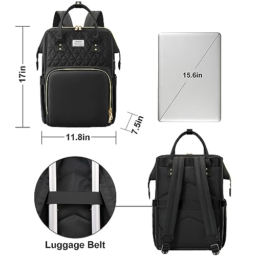 VSNOON Laptop Backpack for Women,15.6 Inch Stylish Rucksack Wide Open for College School with USB Charging Port, Water Resistant Travel Business Work Bag Computer Bookbag for Men, Black
