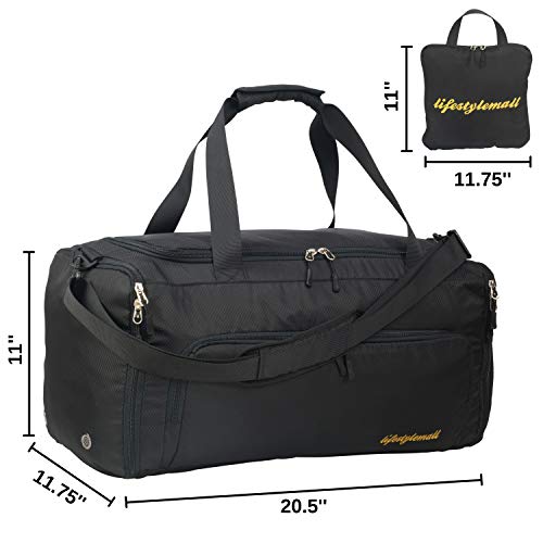 Gym Bag - 40L - Foldable - Gym Bag Mens - Gym Bag Womens - Sports Bag - Gym Bag with Shoe Compartment - Wet Pocket – Waterproof - Duffle Bag – Travel Bag - Airport (Black Foldable)