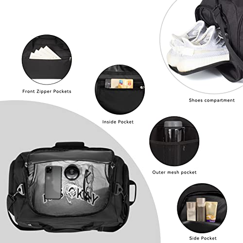 Gym Bag with Shoes Compartment 55L Large Sport Holdall Duffle Bag for Workout Overnight Weekender-Black