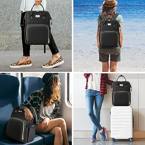 VSNOON Laptop Backpack for Women,15.6 Inch Stylish Rucksack Wide Open for College School with USB Charging Port, Water Resistant Travel Business Work Bag Computer Bookbag for Men, Black