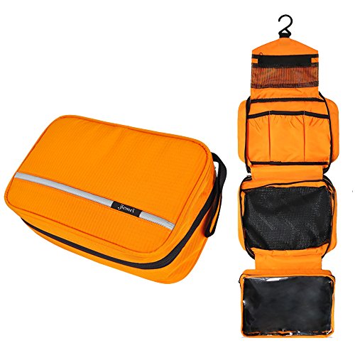 Hanging Toiletry Bag Waterproof, Jiemei Travel Wash Bag for Men & Women with 4 Compartments, Foldable Compact Size, Super Durable Fabric