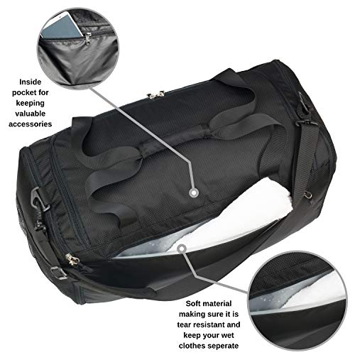 Gym Bag - 40L - Foldable - Gym Bag Mens - Gym Bag Womens - Sports Bag - Gym Bag with Shoe Compartment - Wet Pocket – Waterproof - Duffle Bag – Travel Bag - Airport (Black Foldable)