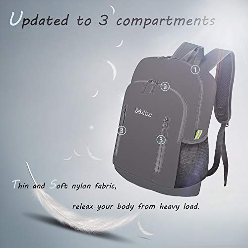 Bekahizar 20L Ultra Lightweight Backpack Foldable Hiking Daypack Rucksack Water Resistant Travel Day Bag for Men Women Kids Outdoor Camping Mountaineering Walking Cycling Climbing (Black)