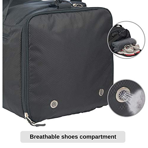 Gym Bag - 40L - Foldable - Gym Bag Mens - Gym Bag Womens - Sports Bag - Gym Bag with Shoe Compartment - Wet Pocket – Waterproof - Duffle Bag – Travel Bag - Airport (Black Foldable)
