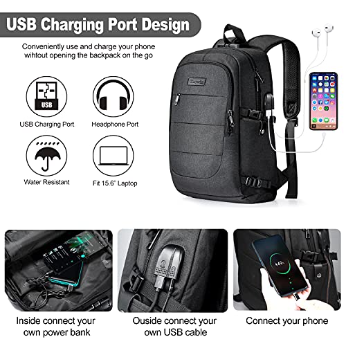 Travel Laptop Backpack Water Resistant Anti-Theft Bag with USB Charging Port and Lock 14/15.6 Inch Computer Business Daypack for Women Men College School Student Hiking