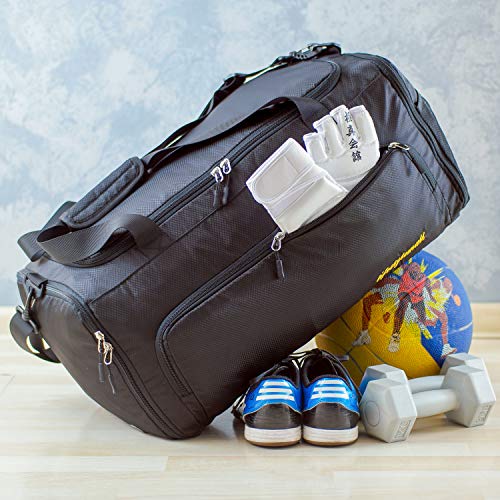 Gym Bag - 40L - Foldable - Gym Bag Mens - Gym Bag Womens - Sports Bag - Gym Bag with Shoe Compartment - Wet Pocket – Waterproof - Duffle Bag – Travel Bag - Airport (Black Foldable)