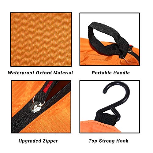 Hanging Toiletry Bag Waterproof, Jiemei Travel Wash Bag for Men & Women with 4 Compartments, Foldable Compact Size, Super Durable Fabric