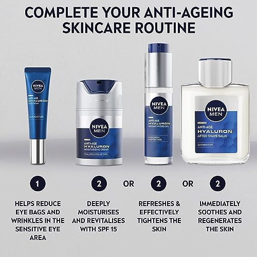 NIVEA MEN Anti-Age Hyaluron Eye Cream (15ml), Men's Eye Cream with Hyaluronic Acid, Visibly Reduces Deep Wrinkles and Eye Bags, Eye Cream for Wrinkles with 24h Moisture