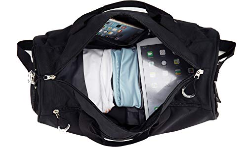 KASIBON Sports Gym Bag with Shoes Compartment and Wet Pocket, Travel Duffle Bag for Men and Women (Black), 20 * 10.5* 10 inches