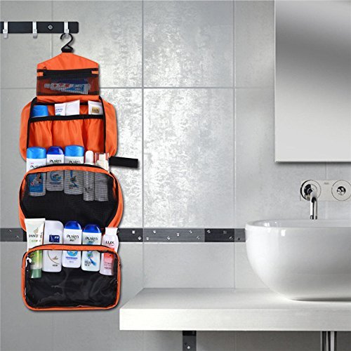 Hanging Toiletry Bag Waterproof, Jiemei Travel Wash Bag for Men & Women with 4 Compartments, Foldable Compact Size, Super Durable Fabric