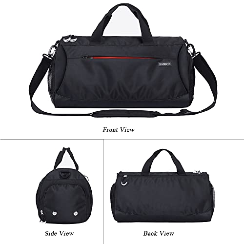 KASIBON Sports Gym Bag with Shoes Compartment and Wet Pocket, Travel Duffle Bag for Men and Women (Black), 20 * 10.5* 10 inches