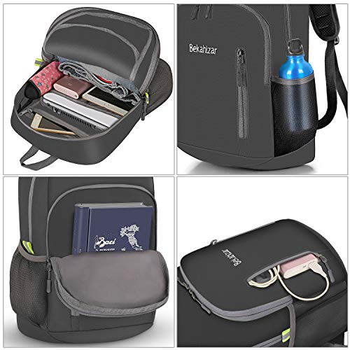 Bekahizar 20L Ultra Lightweight Backpack Foldable Hiking Daypack Rucksack Water Resistant Travel Day Bag for Men Women Kids Outdoor Camping Mountaineering Walking Cycling Climbing (Black)