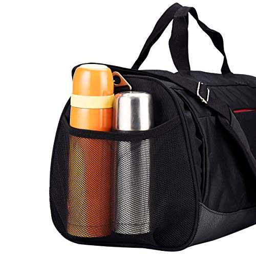 KASIBON Sports Gym Bag with Shoes Compartment and Wet Pocket, Travel Duffle Bag for Men and Women (Black), 20 * 10.5* 10 inches