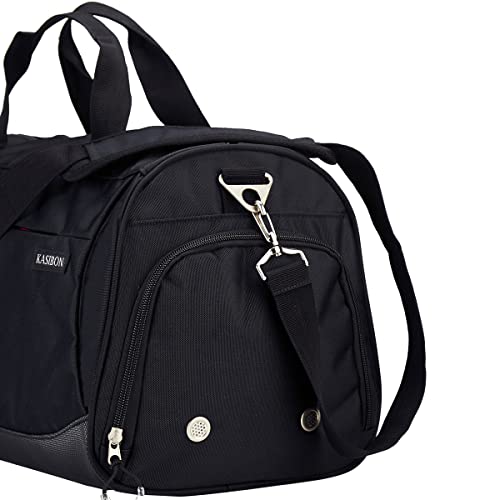 KASIBON Sports Gym Bag with Shoes Compartment and Wet Pocket, Travel Duffle Bag for Men and Women (Black), 20 * 10.5* 10 inches
