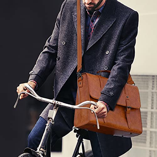 Lubardy Messenger Bag Mens Briefcase Laptop Bag 15.6 inch Shoulder Satchel Bag Waterproof Notebook Bags Vintage Leather for Work Business Trip School