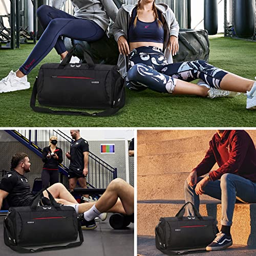 KASIBON Sports Gym Bag with Shoes Compartment and Wet Pocket, Travel Duffle Bag for Men and Women (Black), 20 * 10.5* 10 inches