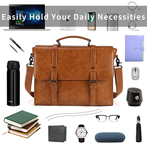 Lubardy Messenger Bag Mens Briefcase Laptop Bag 15.6 inch Shoulder Satchel Bag Waterproof Notebook Bags Vintage Leather for Work Business Trip School