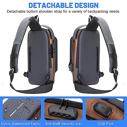 icyant Anti Theft Sling Bag, Waterproof USB Charging Sport Sling Anti-Theft Shoulder Bag Mens Sling Bag Crossbody Shoulder Chest Bag with USB Charger Port Password for Men Sling Backpack