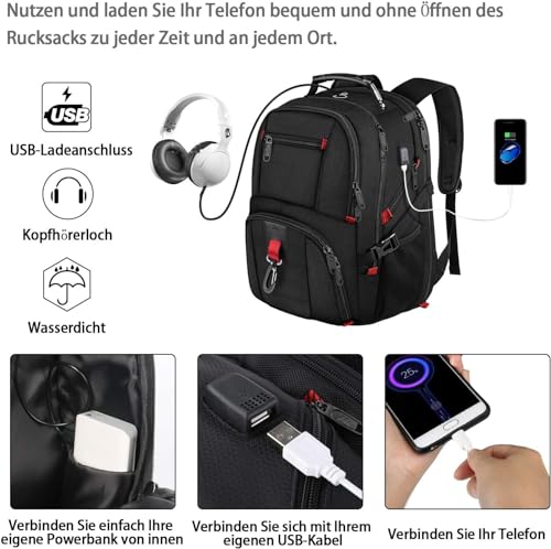 MATEIN Travel Laptop Backpack Large, 17.3 Inch Backpack Bag Water Resistant, Work Computer Rucksack Anti Theft TSA with USB Charging Port, Bags for School College Business Men Women Gifts