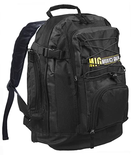 MIG - Mud Ice Gravel Mens Lightweight Backpack Rucksack Bag - TRAVEL WORK LEISURE CAMPING SCHOOL (Black)