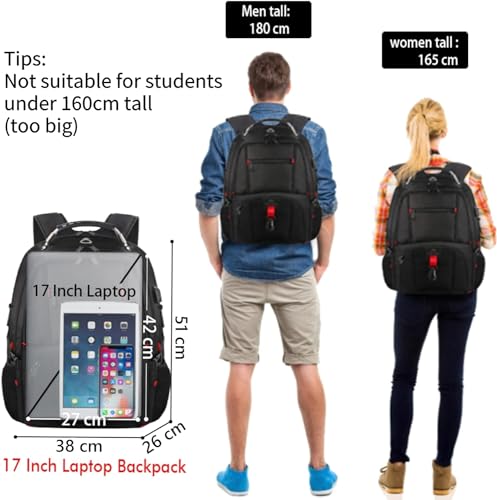 MATEIN Travel Laptop Backpack Large, 17.3 Inch Backpack Bag Water Resistant, Work Computer Rucksack Anti Theft TSA with USB Charging Port, Bags for School College Business Men Women Gifts