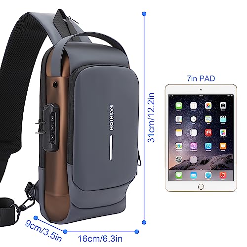 icyant Anti Theft Sling Bag, Waterproof USB Charging Sport Sling Anti-Theft Shoulder Bag Mens Sling Bag Crossbody Shoulder Chest Bag with USB Charger Port Password for Men Sling Backpack