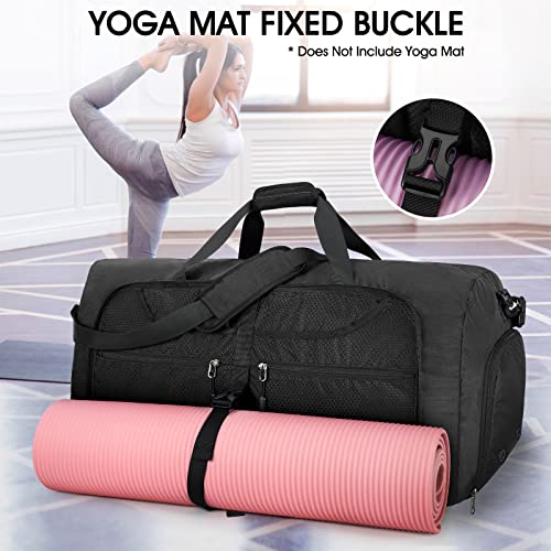 Lubardy Travel Duffle Bag for Men Sports Bag Foldable Weekend Overnight Bag Women Water Resistant Holdall Bag with Toiletry Bags Black 65L