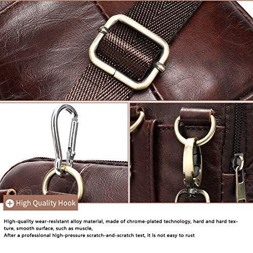 Cell Phone Shoulder Bag for Men, Leather Phone Waist Belt Bag Brown, 6.7" Vertical Multiple Pockets Leather Cellphone Case Belt Pouch Holder Crossbody Holster Hip Bum Bag with Carabiner and Belt Loop