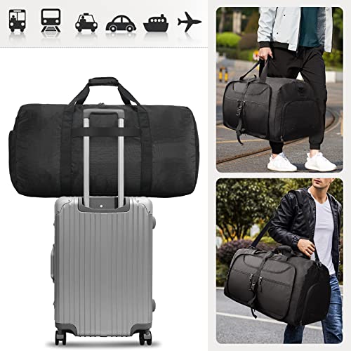Lubardy Travel Duffle Bag for Men Sports Bag Foldable Weekend Overnight Bag Women Water Resistant Holdall Bag with Toiletry Bags Black 65L